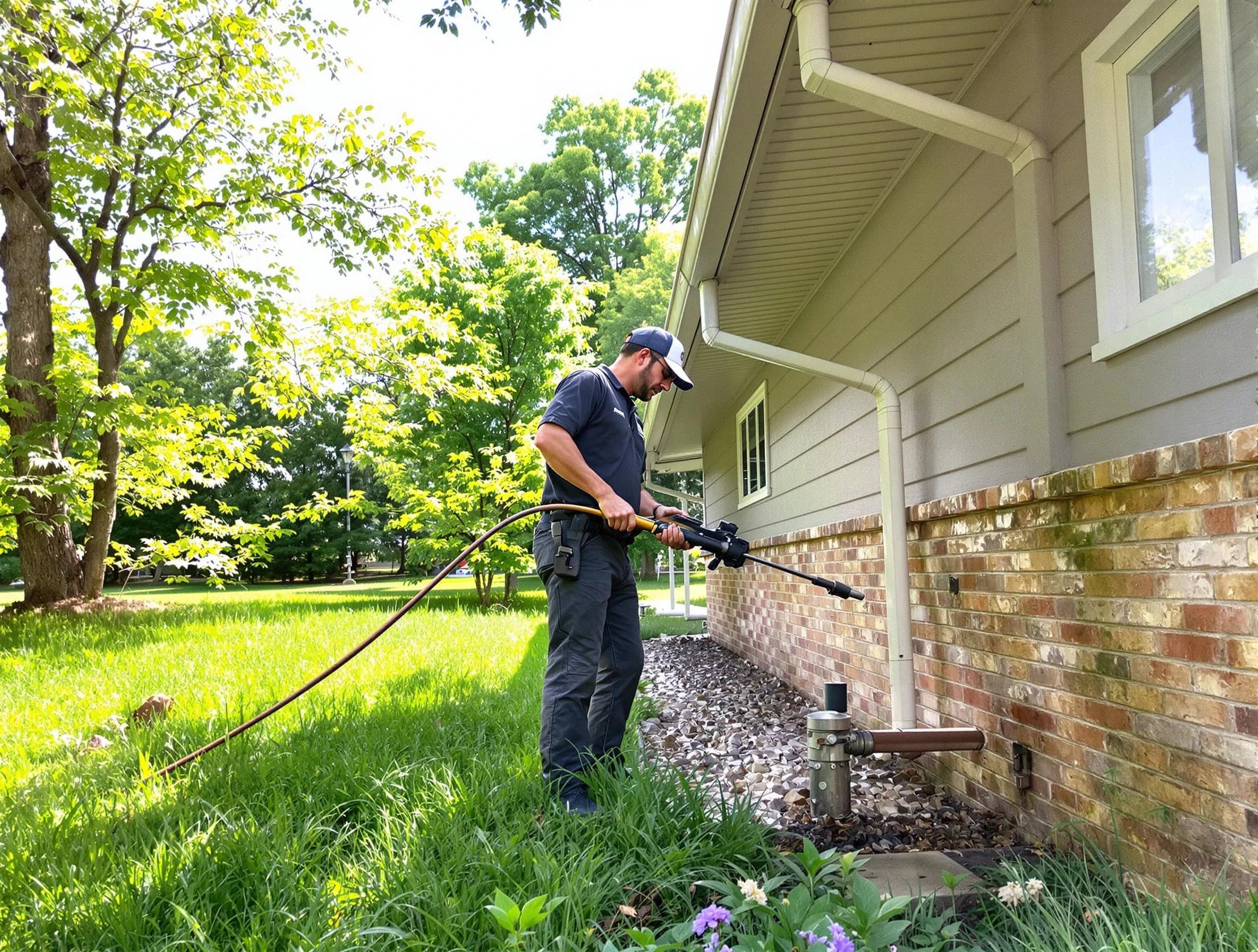 Middleburg Heights Roofing Company removing debris from a downspout in Middleburg Heights, OH