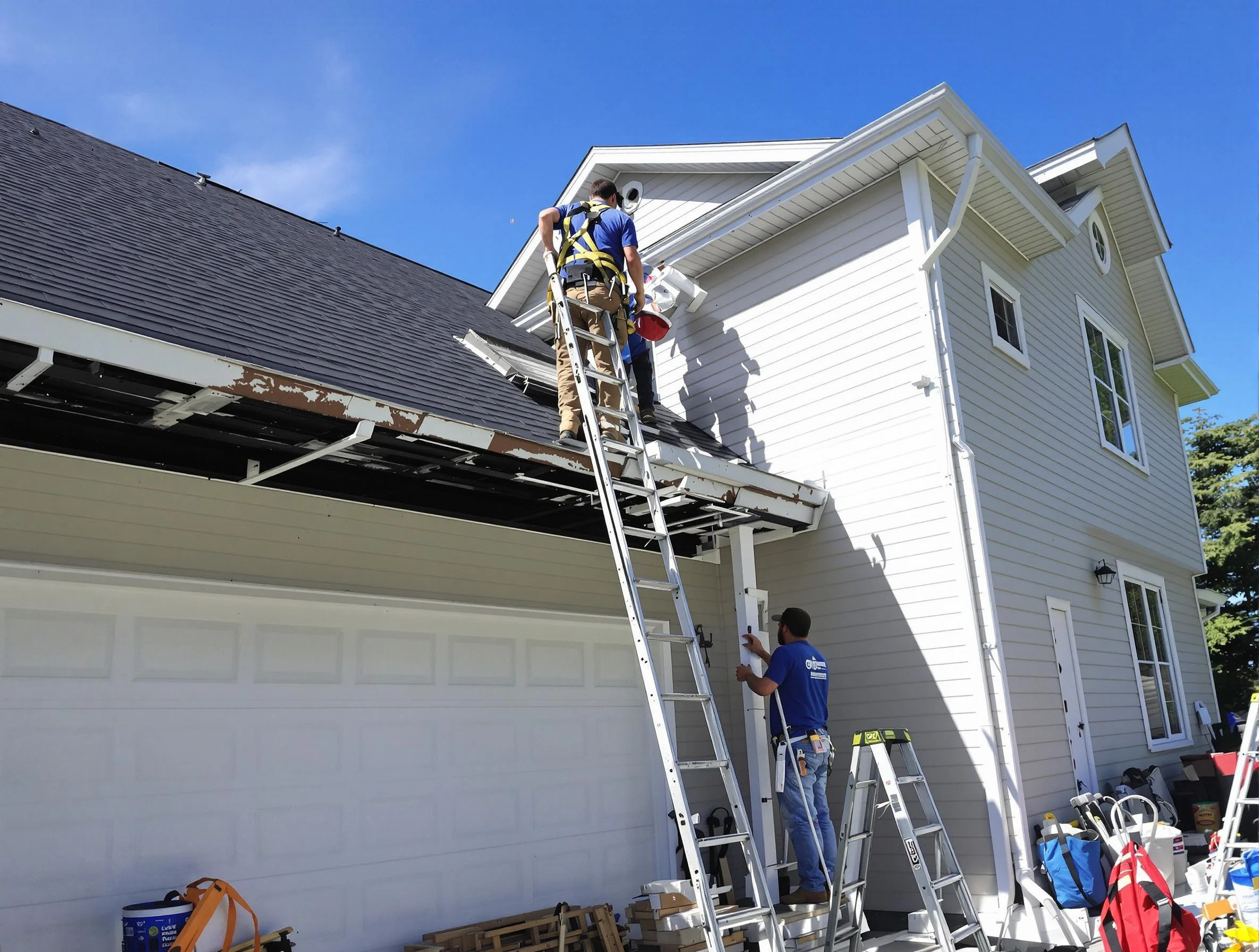 Newly replaced gutters by Middleburg Heights Roofing Company in Middleburg Heights, OH